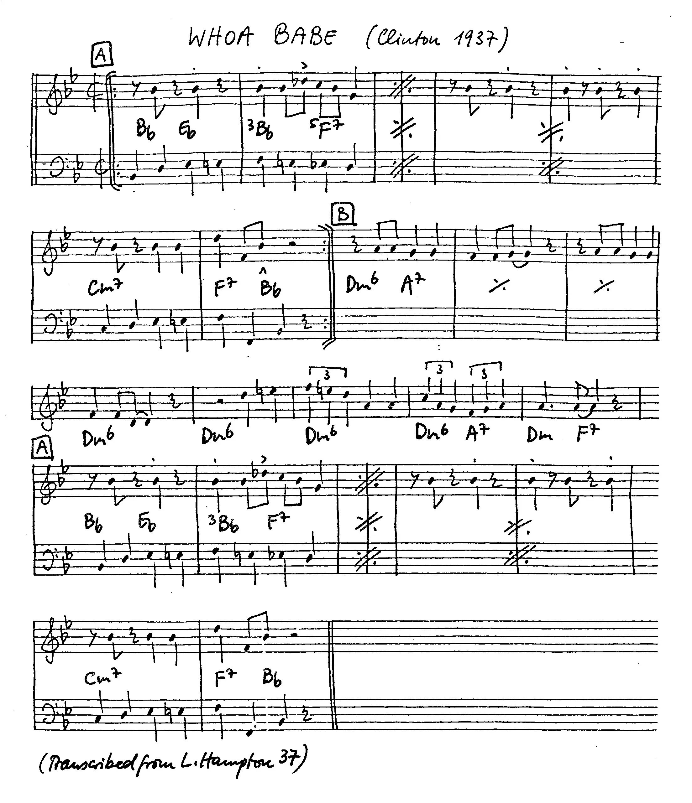whoa babe free jazz leadsheet - Courtesy of the Jungle Jazz Band